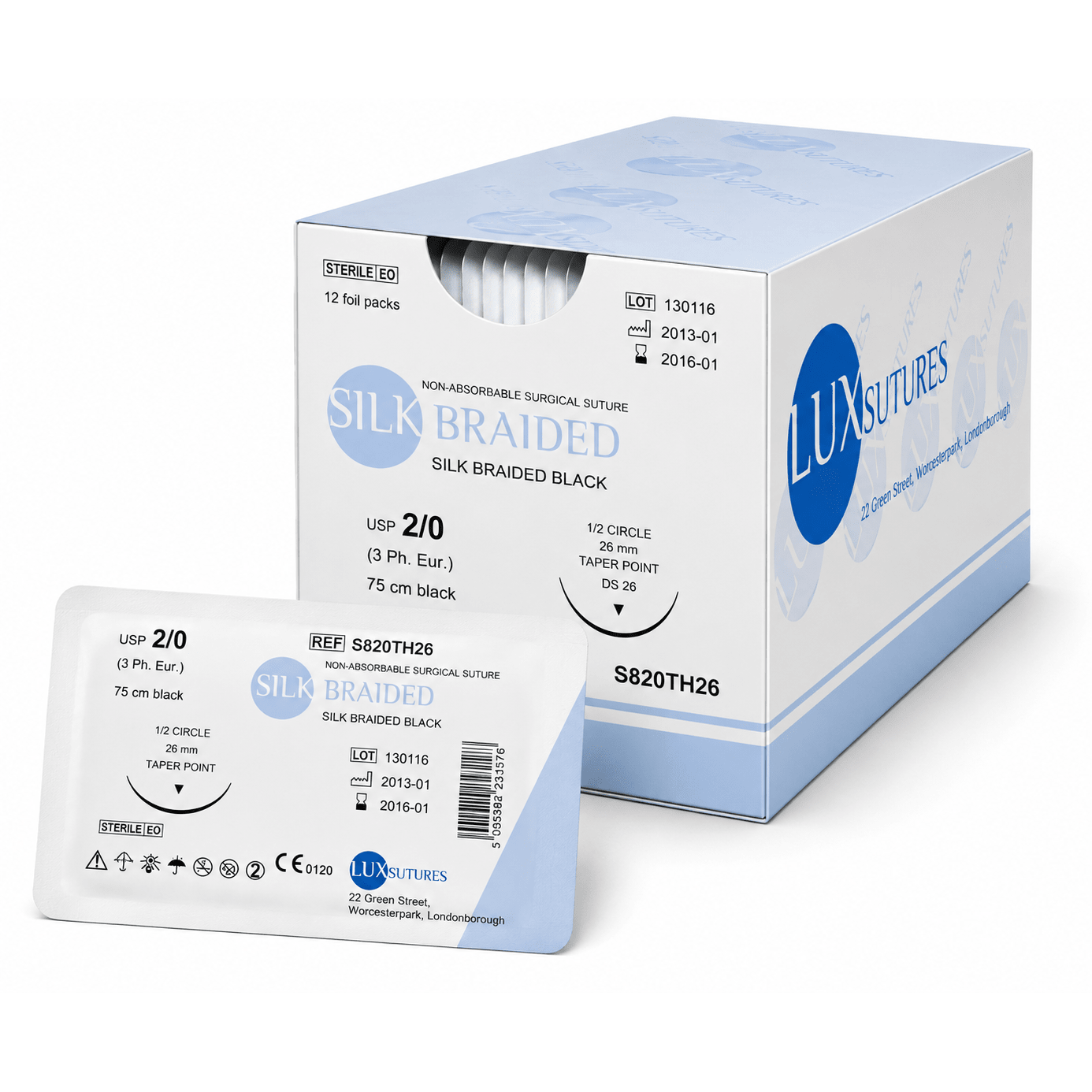 LuxSutures LuxSutures LuxSilk Braided Non - Absorbable Surgical Suture SI20HS26 - 1 UK SI20HS26-1
