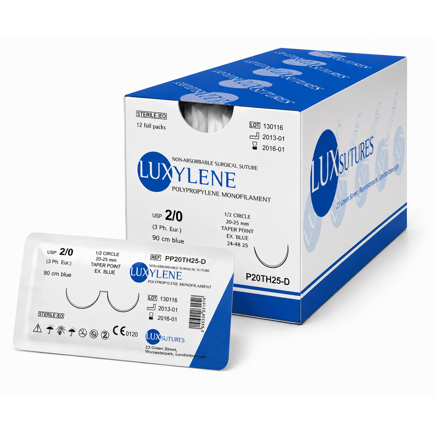LuxSutures® LuxSutures LUXYLENE Polypropylene Non - Absorbable Monofilament Surgical Suture PP10GSP16 - D UK PP10GSP16-D
